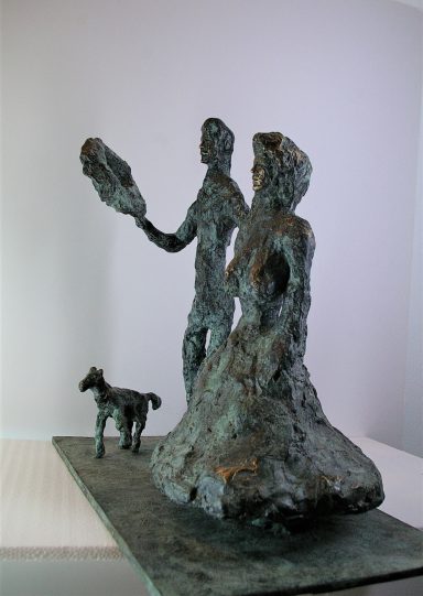 Salut - Bronze-Gruppe-Mann, Frau, Hund